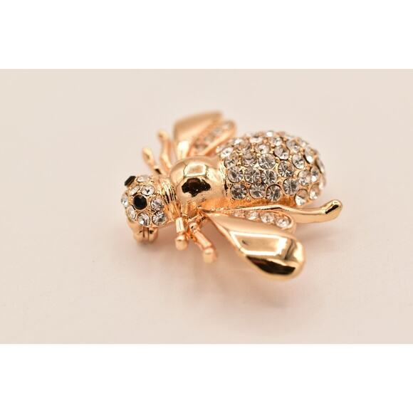 OPC Vintage Flying Insect Pin Brooch Rhinestone Crystal Gold Tone Signed BinBG - Picture 9 of 12